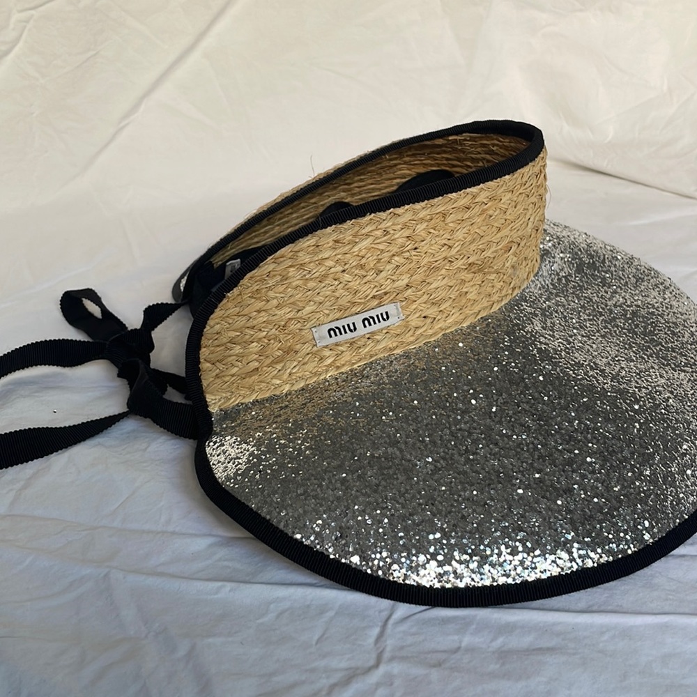 MIU MIU Glitter Raffia Visor